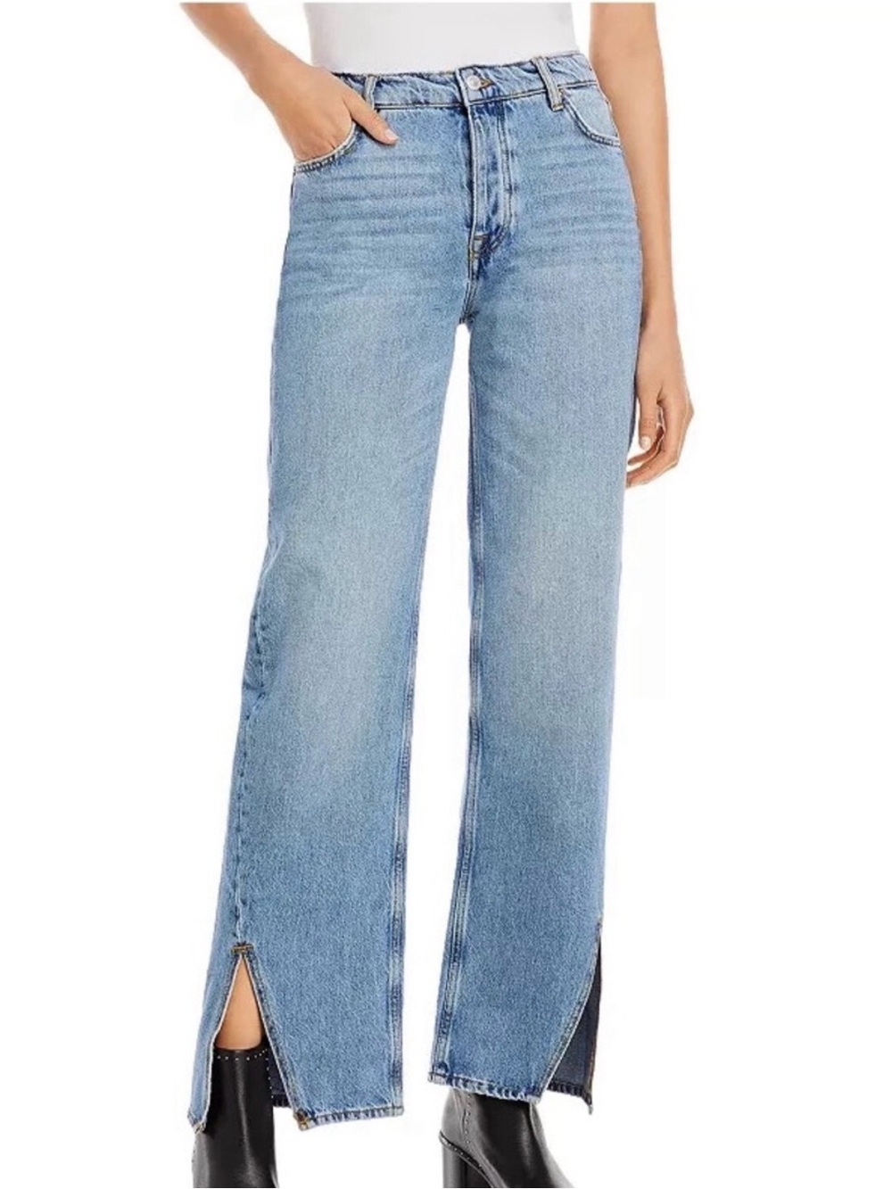 We The Free Classic Blue High Rise Straight-Leg with Hem Slits Women's Jeans